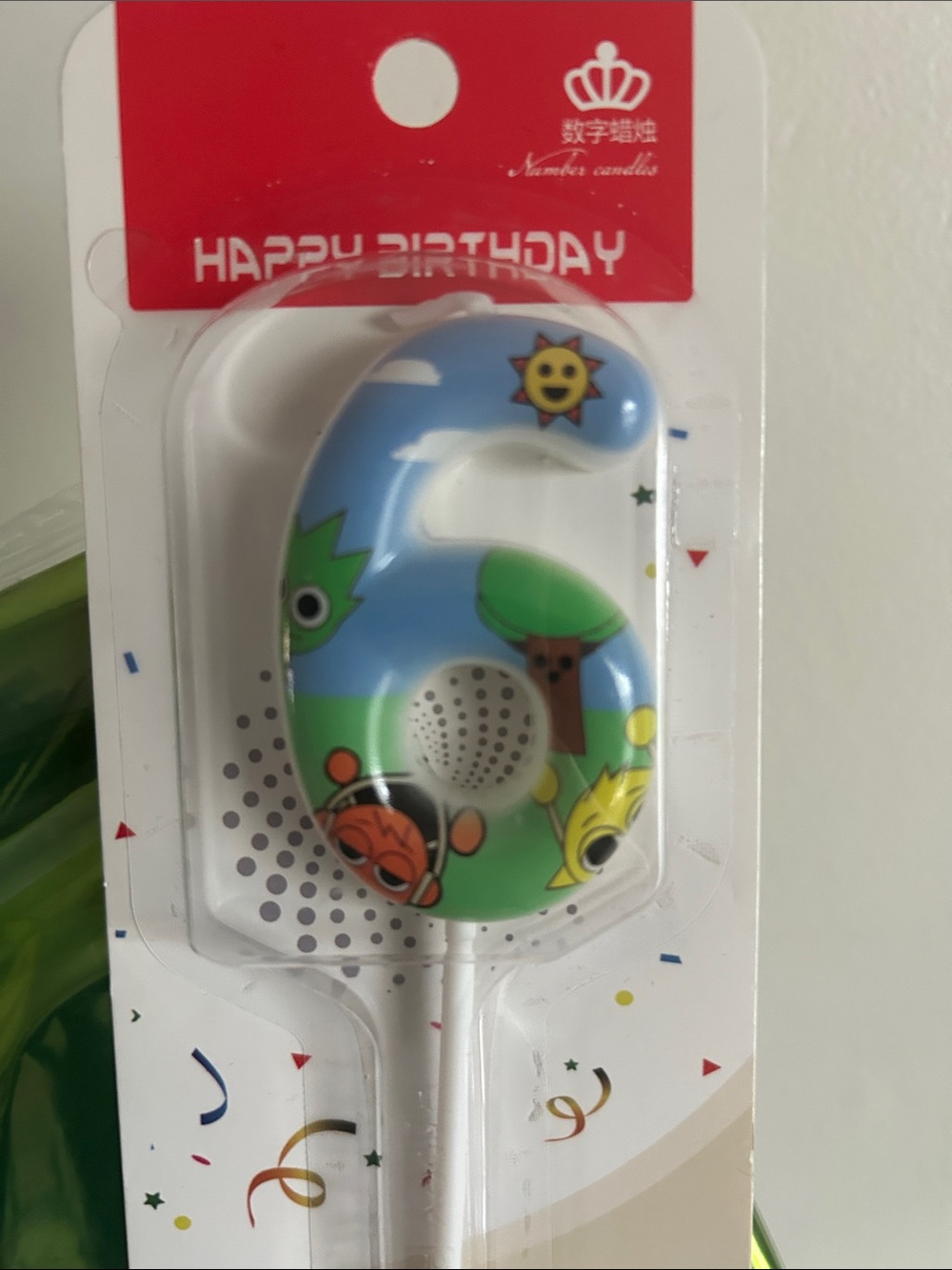 6th Birthday Bundle! Green Foil "6" ballon & "Sprunki" 6 Birthday Candle - Picture 3 of 7